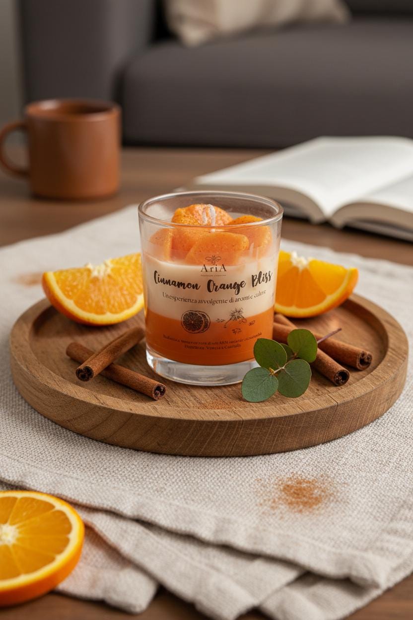 Candele profumate artigianali in cera di soia – Linea Le Golose Cinnamon Orange Bliss| Vegan & cruelty-free | AriA Handmade Creations