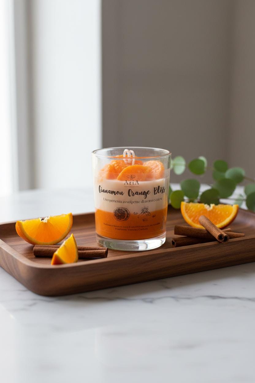 Candele profumate artigianali in cera di soia – Linea Le Golose Cinnamon Orange Bliss| Vegan & cruelty-free | AriA Handmade Creations - immagine 2